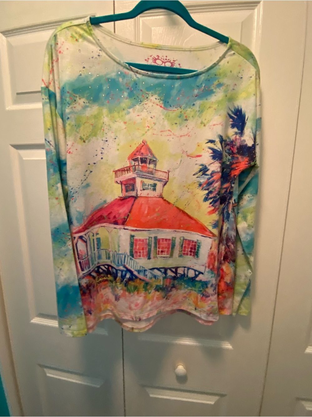 Leoma Lovegrove long sleeve top blue,green,pink Boca Grande Lighthouse Medium